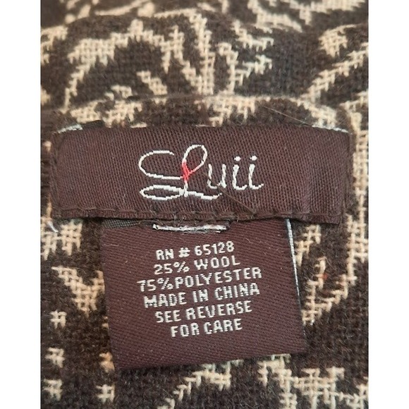 Anthropologie LUII S/M Brown Damask Swing Coat Tapestry‎ Wool Blend 3/4 Sleeve - Picture 8 of 9